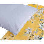 Parure de lit en coton jaune et gris à motif fleurs de cerisier Bahar