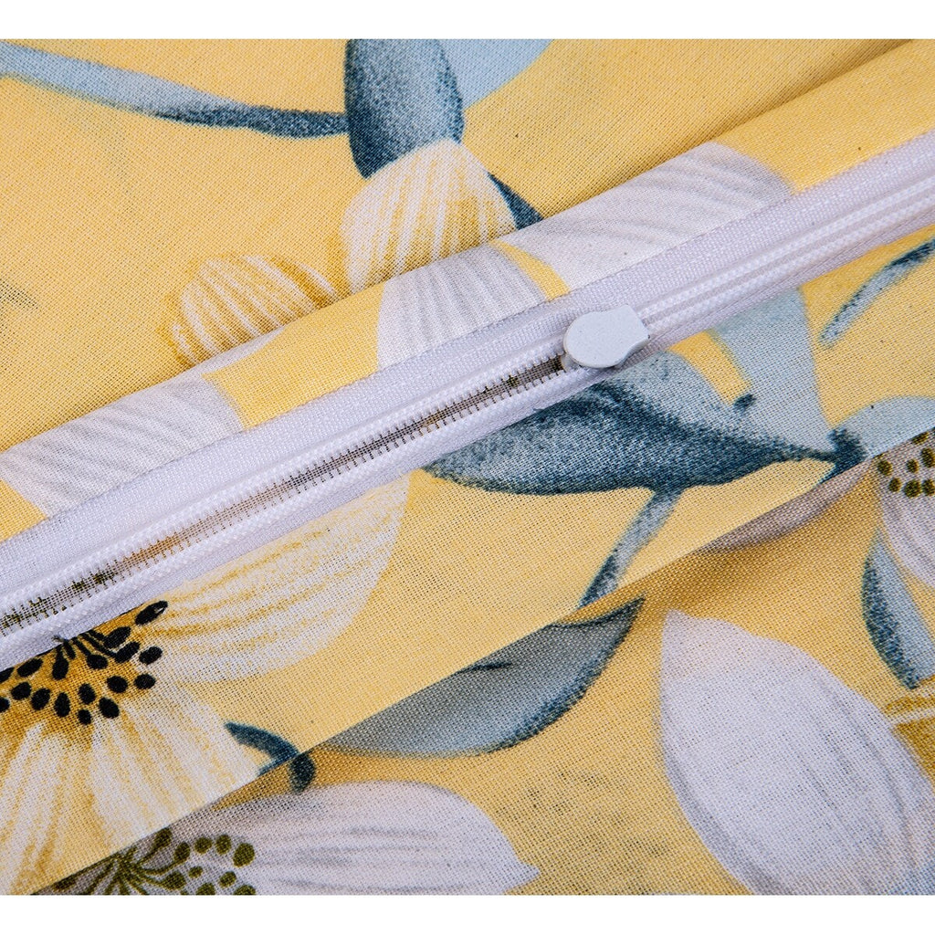 Parure de lit en coton jaune et gris à motif fleurs de cerisier Bahar