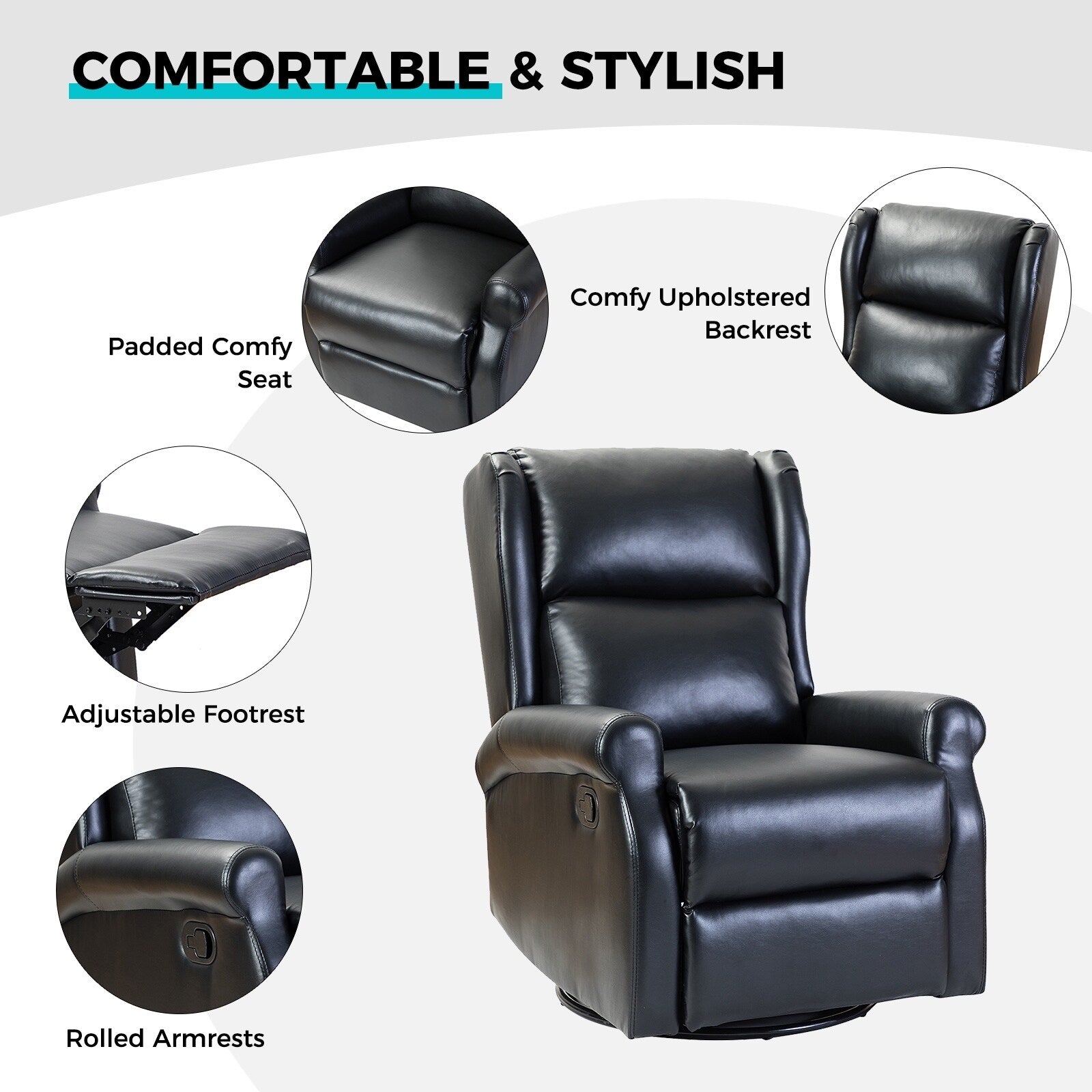 Chaise pivotante contemporaine pour chambre d'enfant Baksoho en similicuir avec base en métal par HULALA HOME