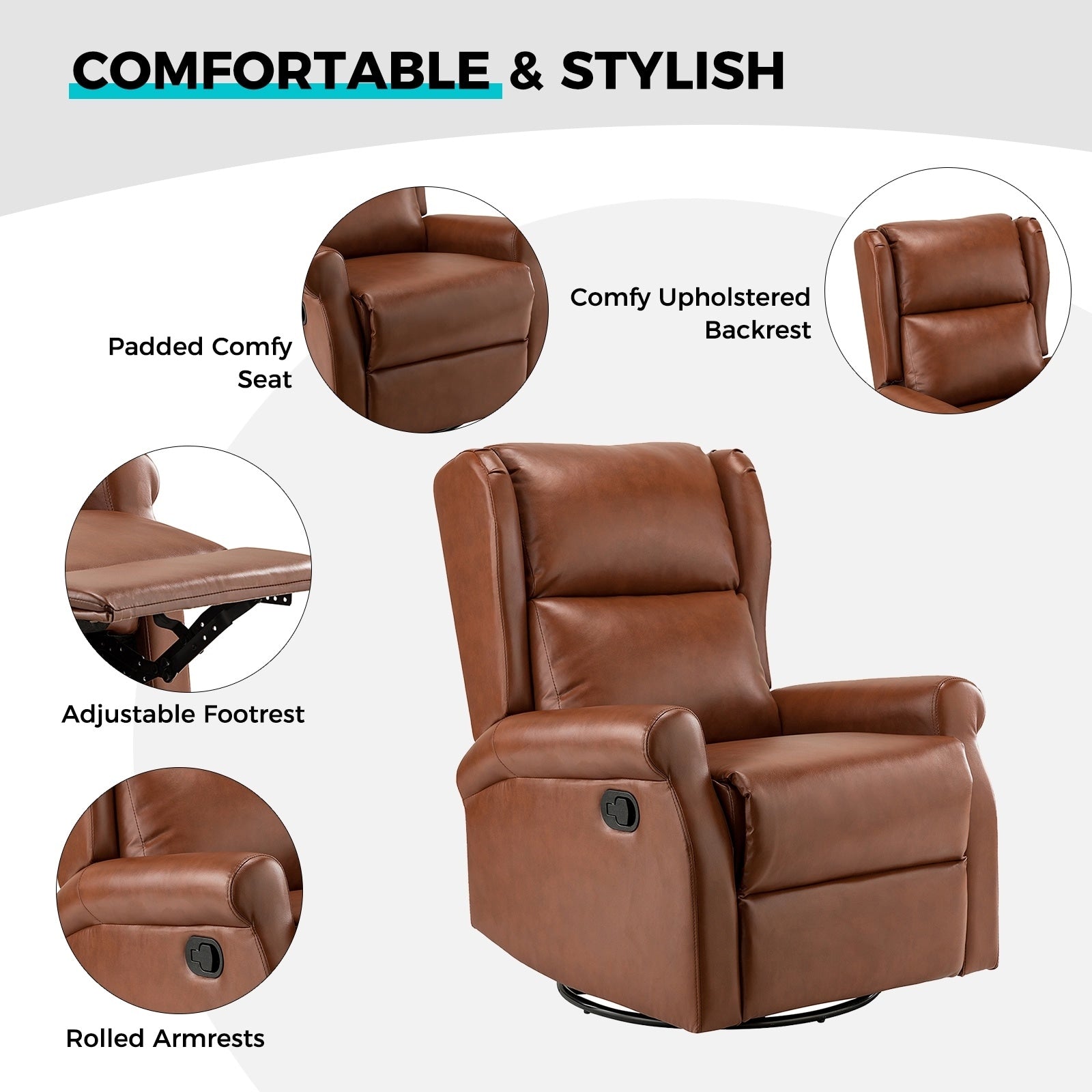 Chaise pivotante contemporaine pour chambre d'enfant Baksoho en similicuir avec base en métal par HULALA HOME