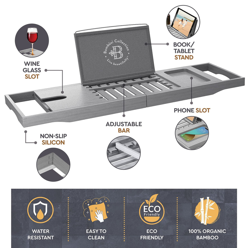 Plateau de baignoire en bambou réglable - Plateau de baignoire pliable en bois - Accessoires de bain