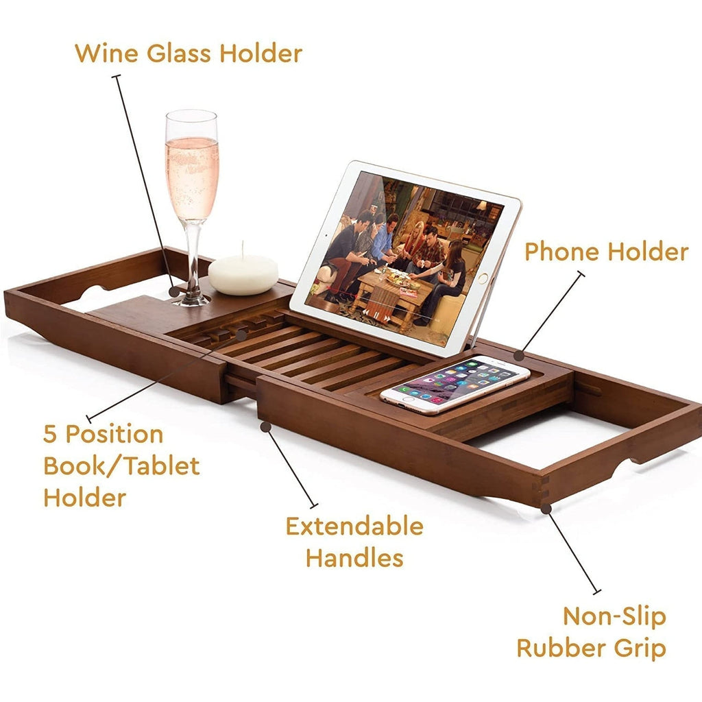 Plateau de baignoire en bambou réglable - Plateau de baignoire pliable en bois - Accessoires de bain