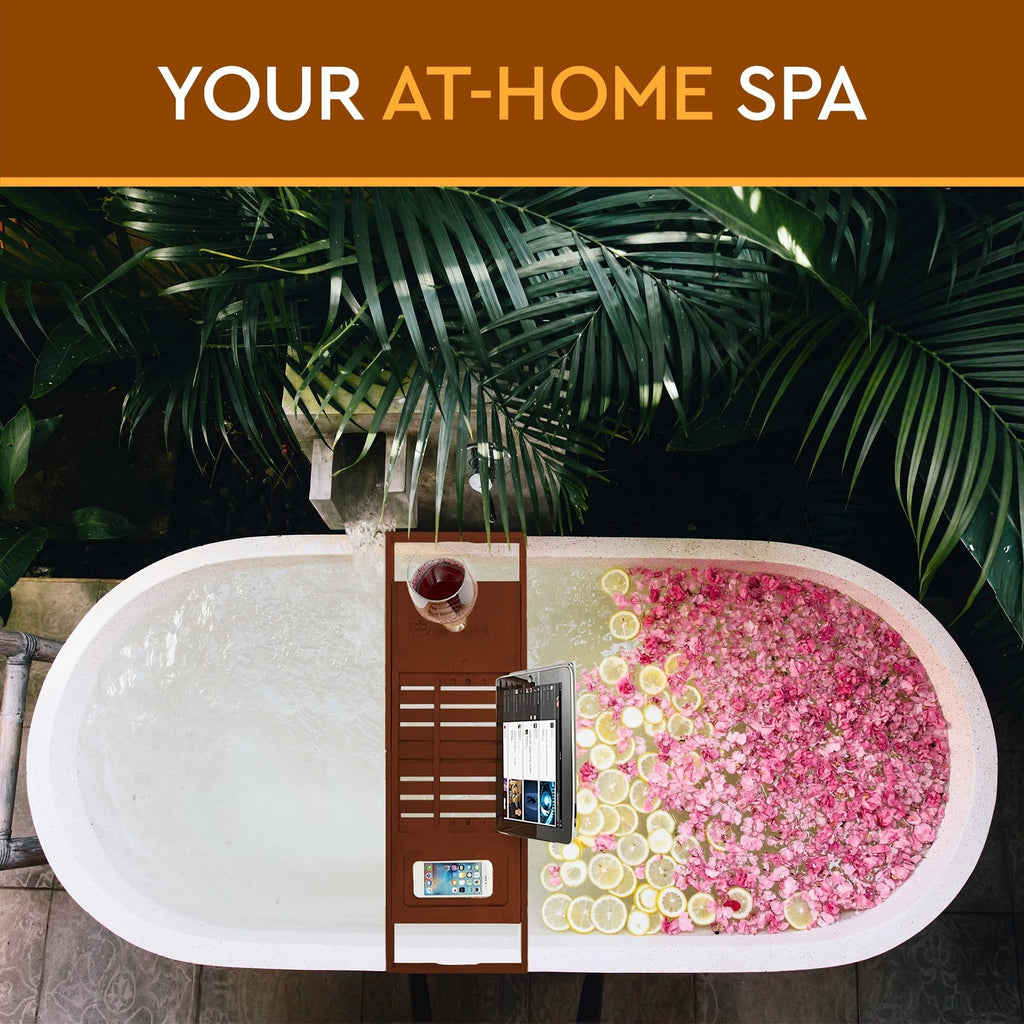 Plateau de baignoire en bambou réglable - Plateau de baignoire pliable en bois - Accessoires de bain