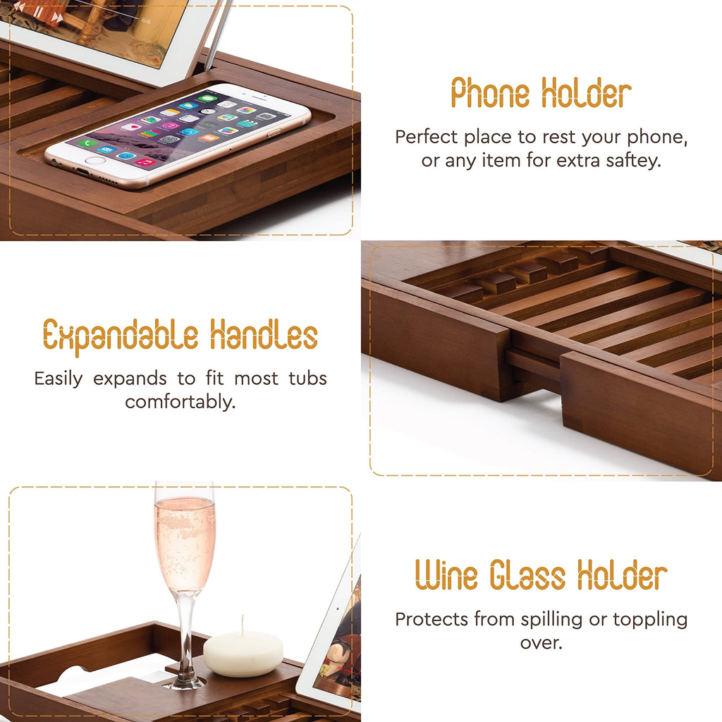 Plateau de baignoire en bambou réglable - Plateau de baignoire pliable en bois - Accessoires de bain