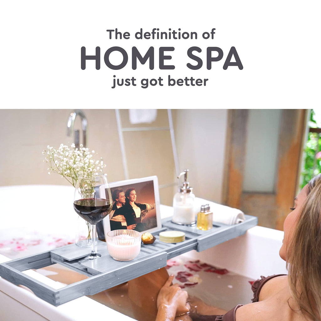 Plateau de baignoire en bambou réglable - Plateau de baignoire pliable en bois - Accessoires de bain