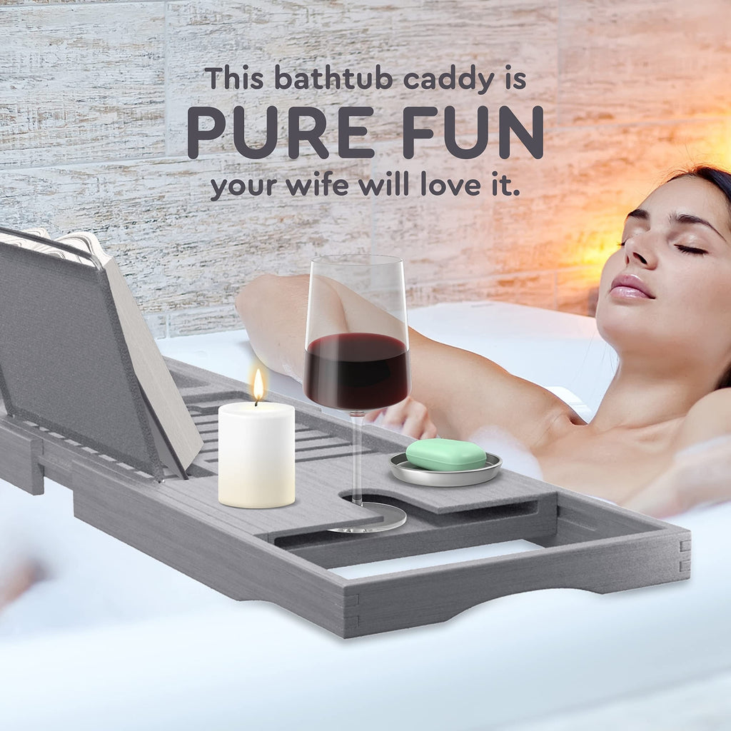 Plateau de baignoire en bambou réglable - Plateau de baignoire pliable en bois - Accessoires de bain