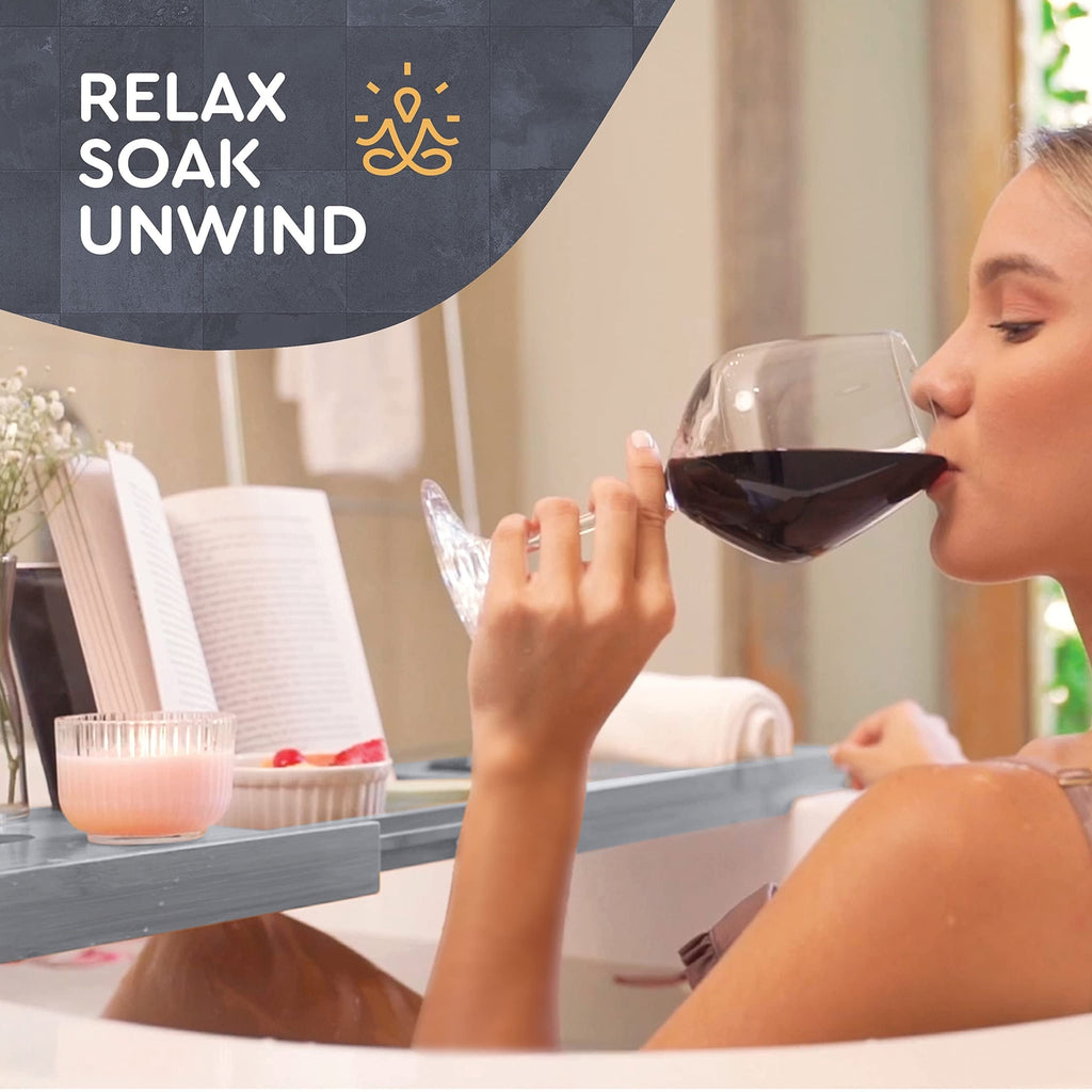 Plateau de baignoire en bambou réglable - Plateau de baignoire pliable en bois - Accessoires de bain