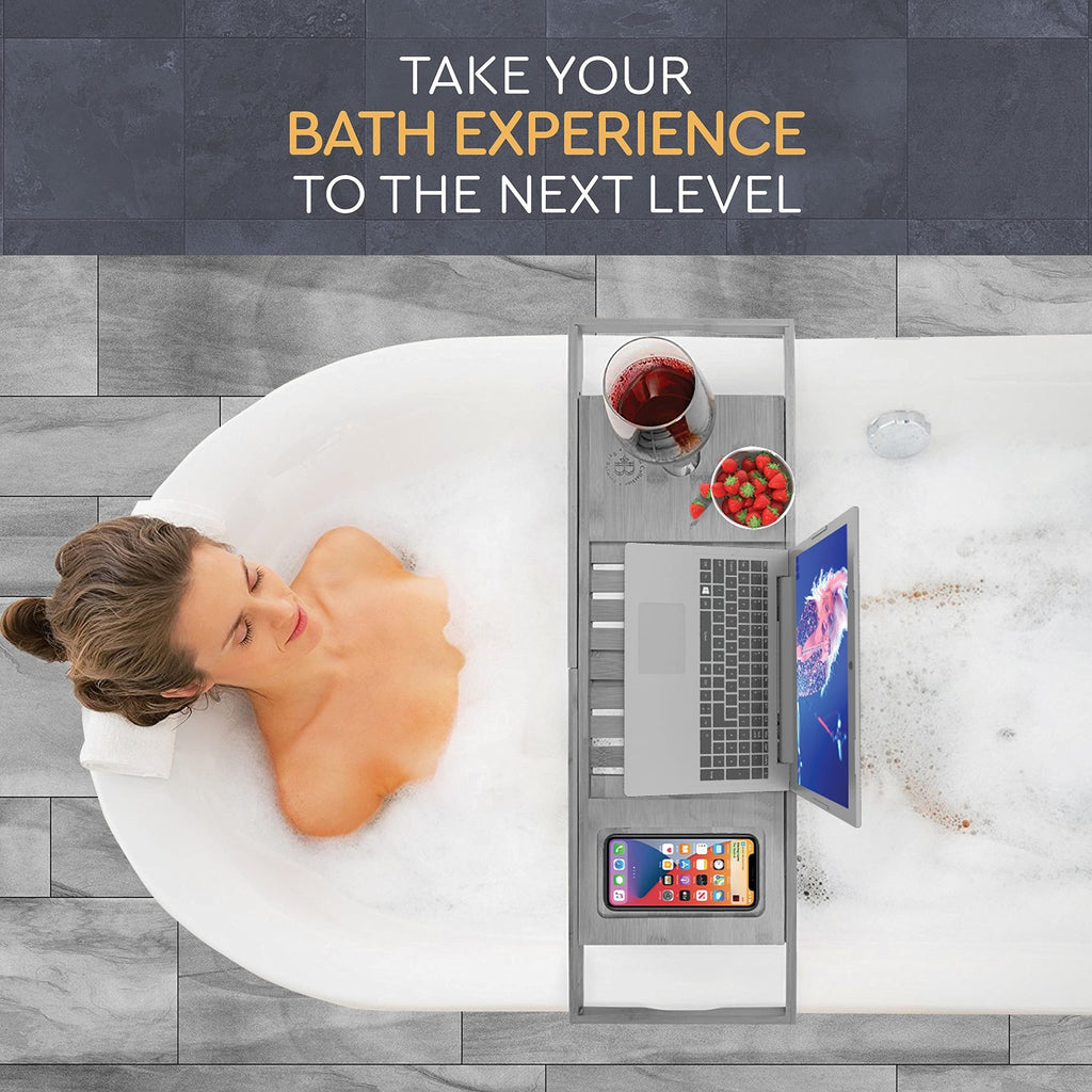 Plateau de baignoire en bambou réglable - Plateau de baignoire pliable en bois - Accessoires de bain