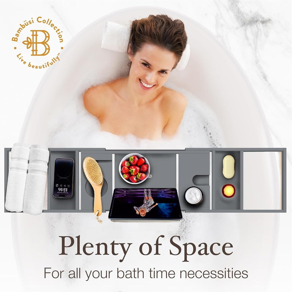 Plateau de baignoire en bambou extensible, support pour livres et tablettes, plateau de baignoire pliable