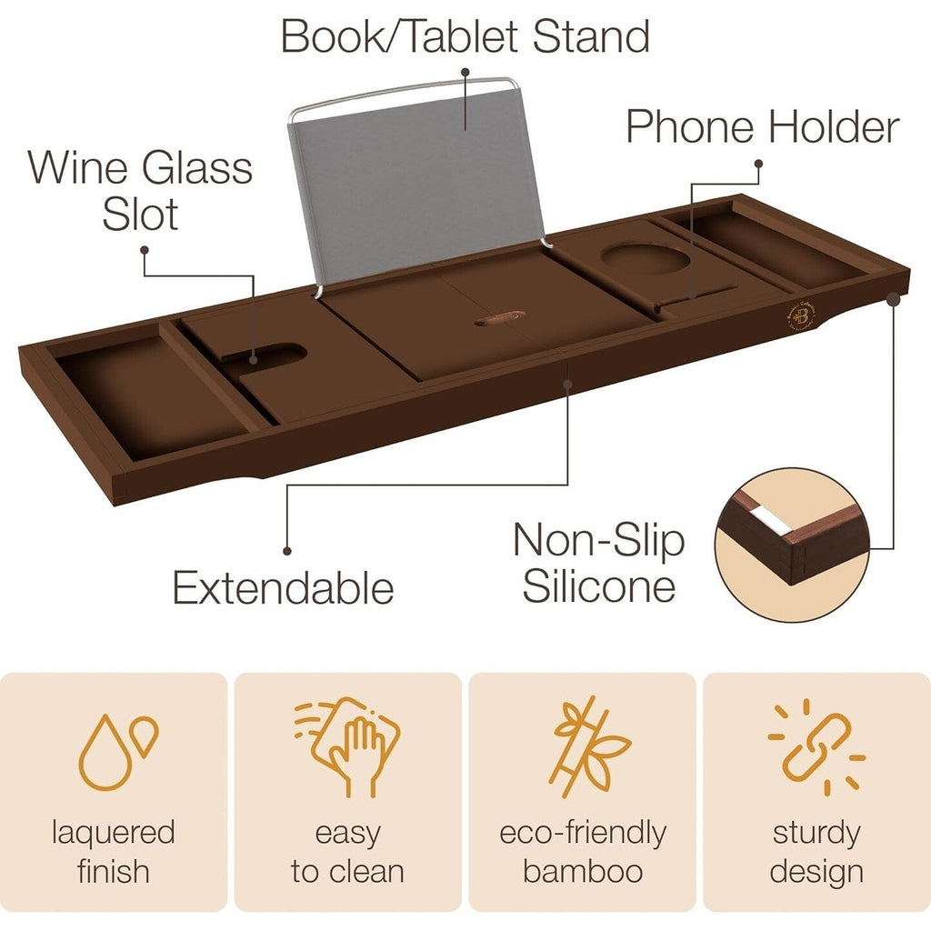Plateau de baignoire en bambou extensible, support pour livres et tablettes, plateau de baignoire pliable