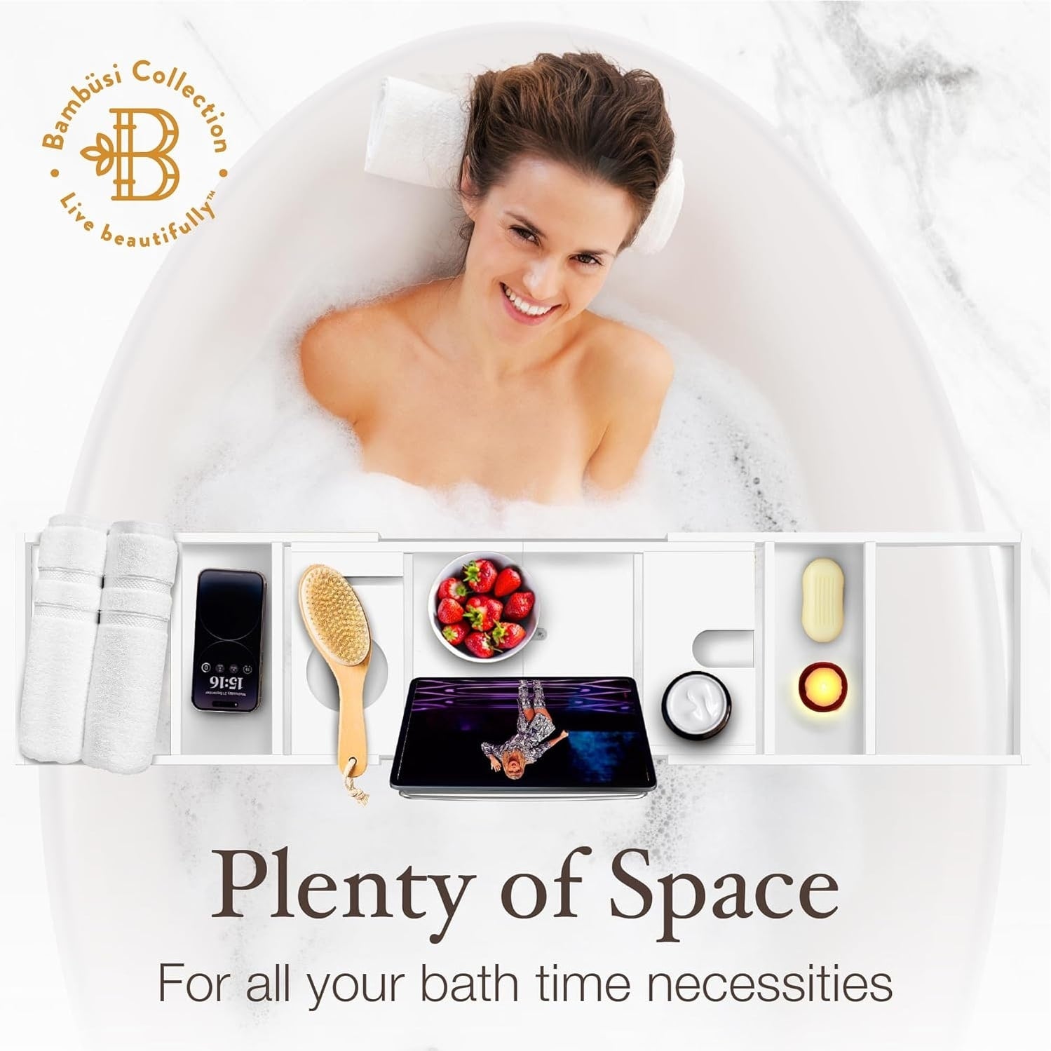 Plateau de baignoire en bambou extensible, support pour livres et tablettes, plateau de baignoire pliable