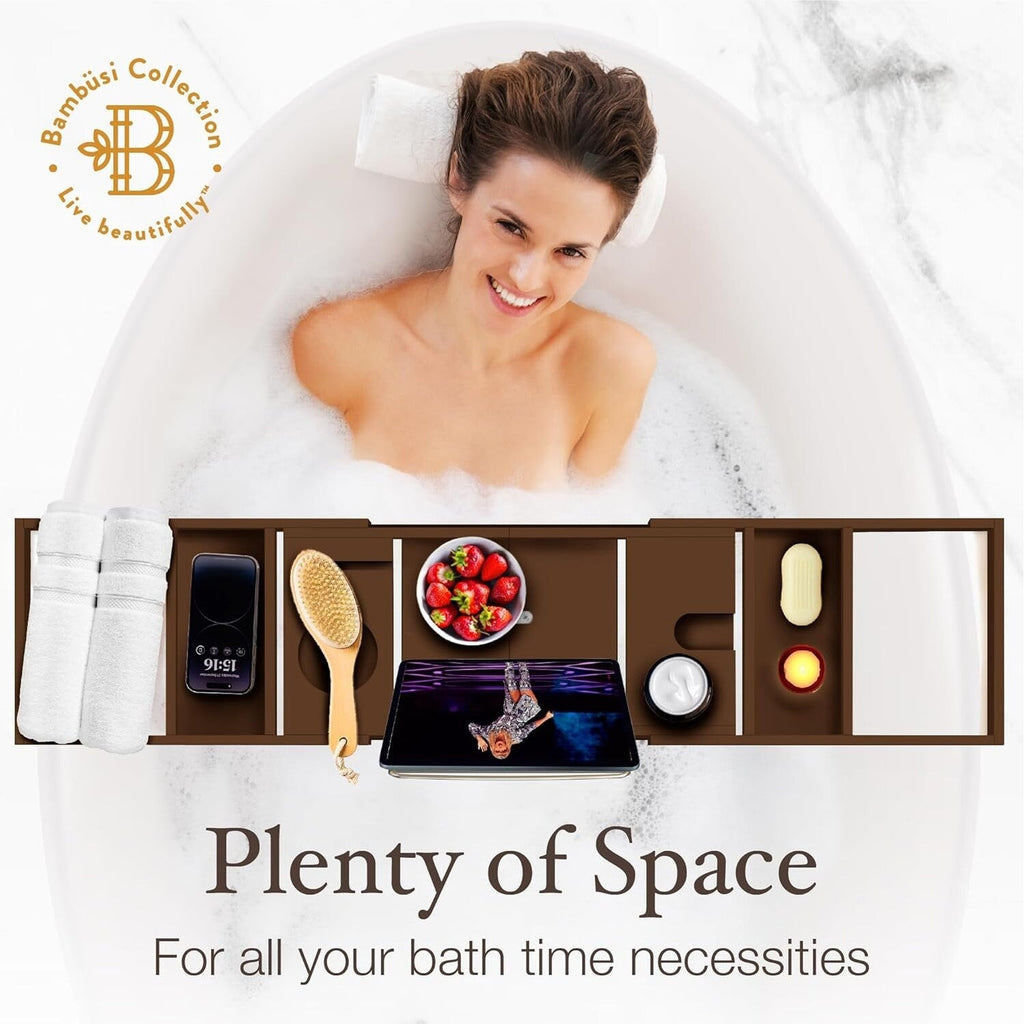 Plateau de baignoire en bambou extensible, support pour livres et tablettes, plateau de baignoire pliable