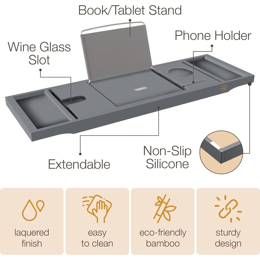 Plateau de baignoire en bambou extensible, support pour livres et tablettes, plateau de baignoire pliable