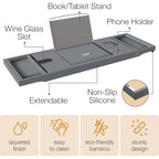 Plateau de baignoire en bambou extensible, support pour livres et tablettes, plateau de baignoire pliable