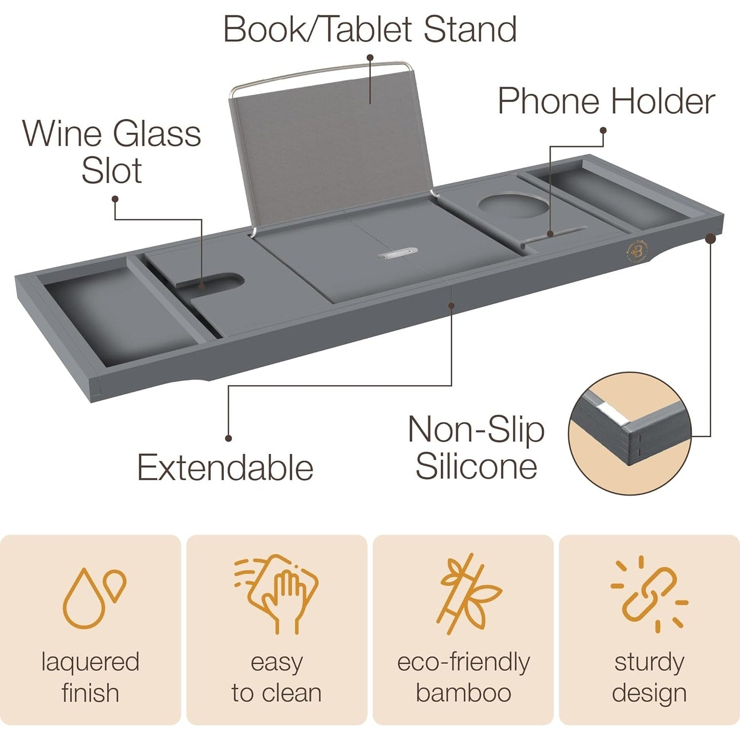 Plateau de baignoire en bambou extensible, support pour livres et tablettes, plateau de baignoire pliable