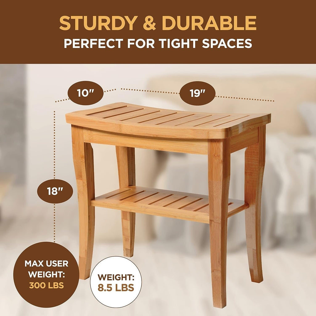 Banc de douche en bambou, tabouret de spa - Siège en bois à 2 niveaux, repose-pieds, tabouret de rasage avec pieds antidérapants et étagère de rangement