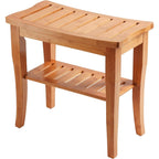 Banc de douche en bambou, tabouret de spa - Siège en bois à 2 niveaux, repose-pieds, tabouret de rasage avec pieds antidérapants et étagère de rangement
