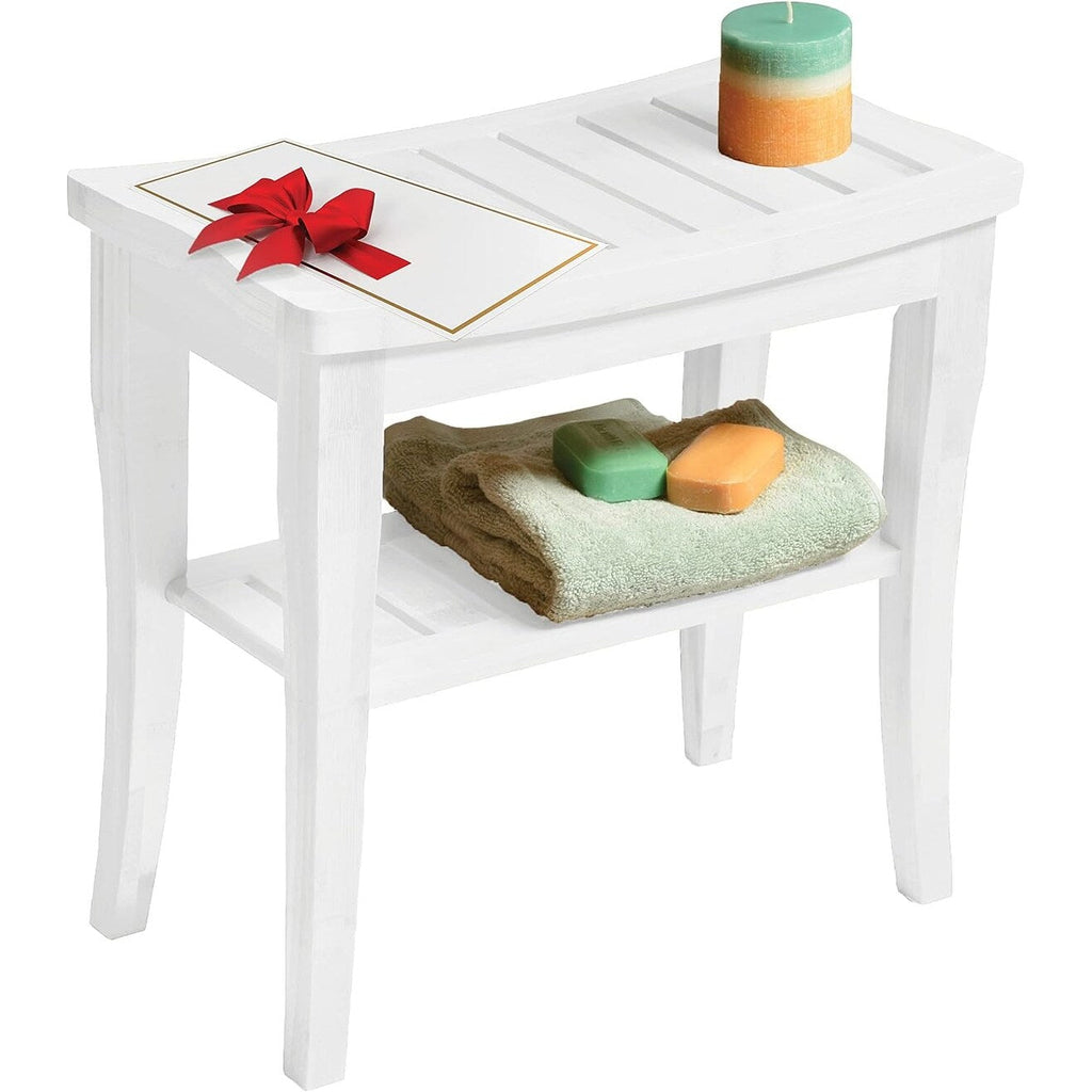 Banc de douche en bambou, tabouret de spa - Siège en bois à 2 niveaux, repose-pieds, tabouret de rasage avec pieds antidérapants et étagère de rangement