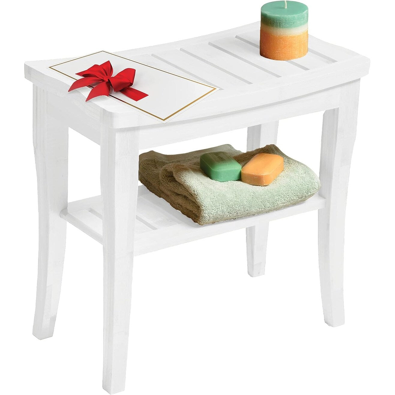 Banc de douche en bambou, tabouret de spa - Siège en bois à 2 niveaux, repose-pieds, tabouret de rasage avec pieds antidérapants et étagère de rangement