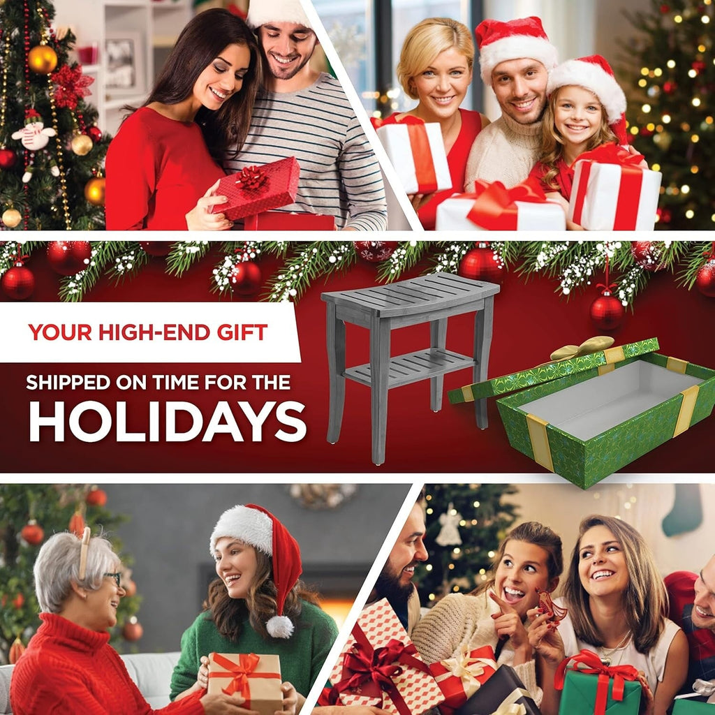 Banc de douche en bambou, tabouret de spa - Siège en bois à 2 niveaux, repose-pieds, tabouret de rasage avec pieds antidérapants et étagère de rangement