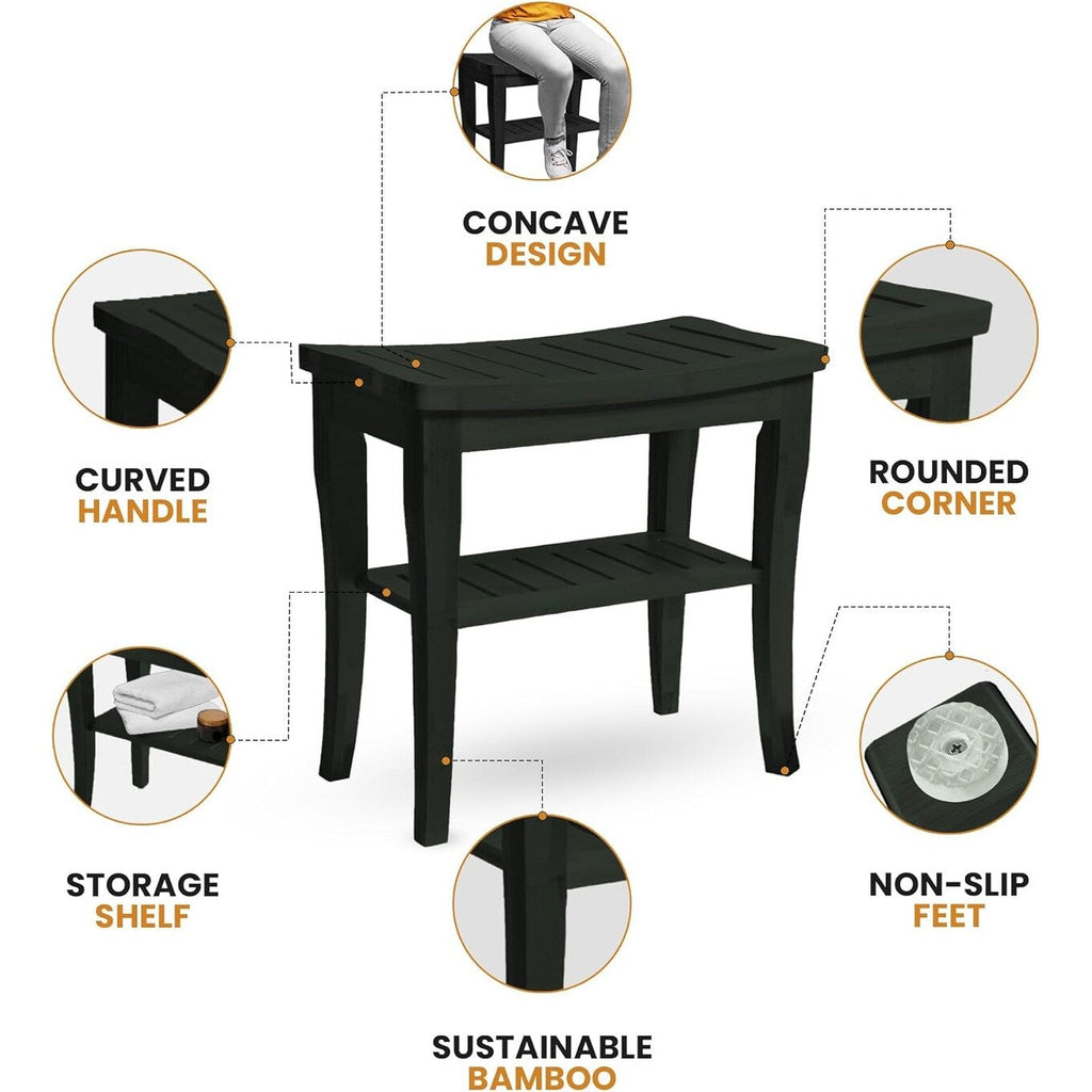 Banc de douche en bambou, tabouret de spa - Siège en bois à 2 niveaux, repose-pieds, tabouret de rasage avec pieds antidérapants et étagère de rangement