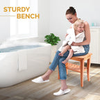 Banc de douche en bambou, tabouret de spa - Siège en bois à 2 niveaux, repose-pieds, tabouret de rasage avec pieds antidérapants et étagère de rangement