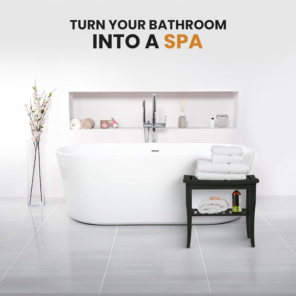 Banc de douche en bambou, tabouret de spa - Siège en bois à 2 niveaux, repose-pieds, tabouret de rasage avec pieds antidérapants et étagère de rangement