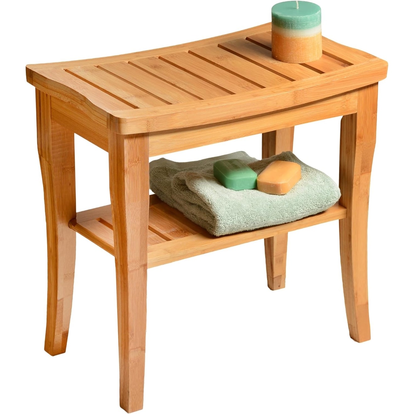 Banc de douche en bambou, tabouret de spa - Siège en bois à 2 niveaux, repose-pieds, tabouret de rasage avec pieds antidérapants et étagère de rangement