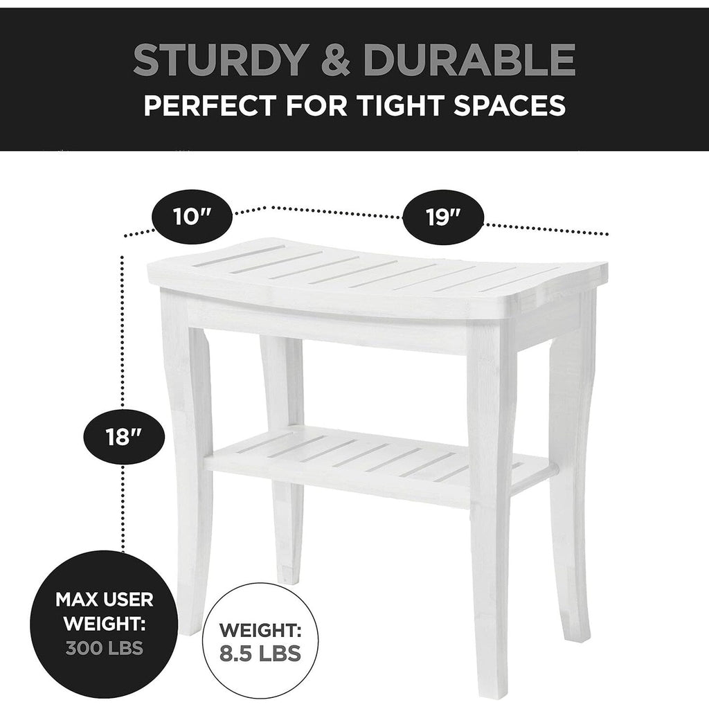 Banc de douche en bambou, tabouret de spa - Siège en bois à 2 niveaux, repose-pieds, tabouret de rasage avec pieds antidérapants et étagère de rangement