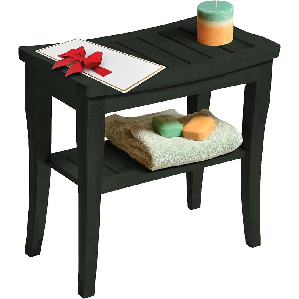 Banc de douche en bambou, tabouret de spa - Siège en bois à 2 niveaux, repose-pieds, tabouret de rasage avec pieds antidérapants et étagère de rangement
