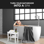 Banc de douche en bambou, tabouret de spa - Siège en bois à 2 niveaux, repose-pieds, tabouret de rasage avec pieds antidérapants et étagère de rangement