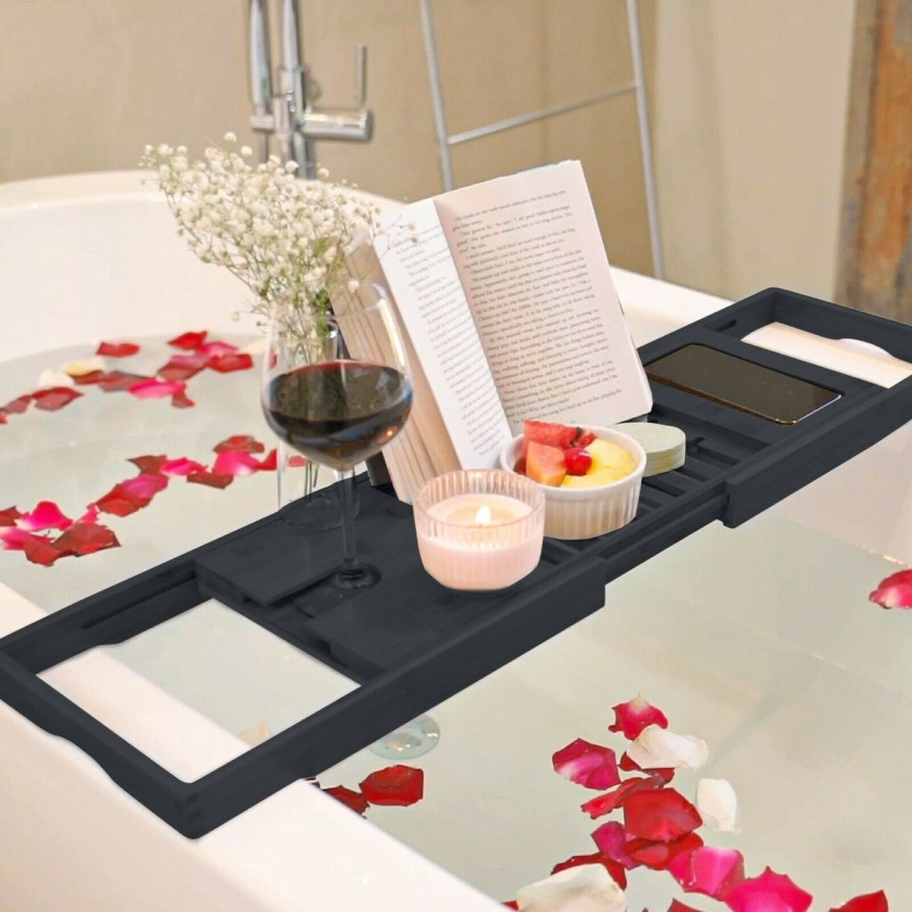 Plateau de baignoire en bambou réglable - Plateau de baignoire pliable en bois - Accessoires de bain