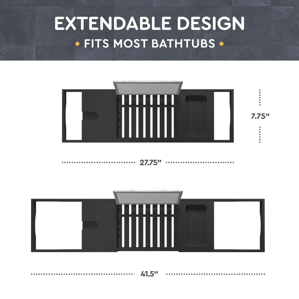 Plateau de baignoire en bambou réglable - Plateau de baignoire pliable en bois - Accessoires de bain