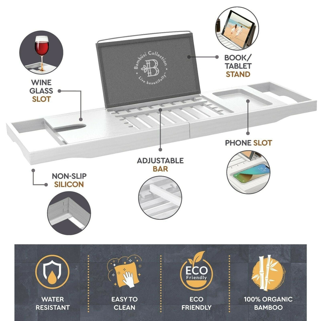 Plateau de baignoire en bambou réglable - Plateau de baignoire pliable en bois - Accessoires de bain