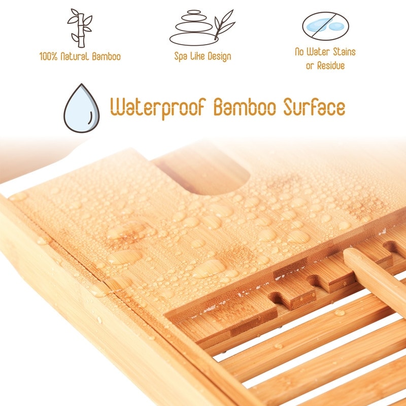 Plateau de baignoire en bambou réglable - Plateau de baignoire pliable en bois - Accessoires de bain