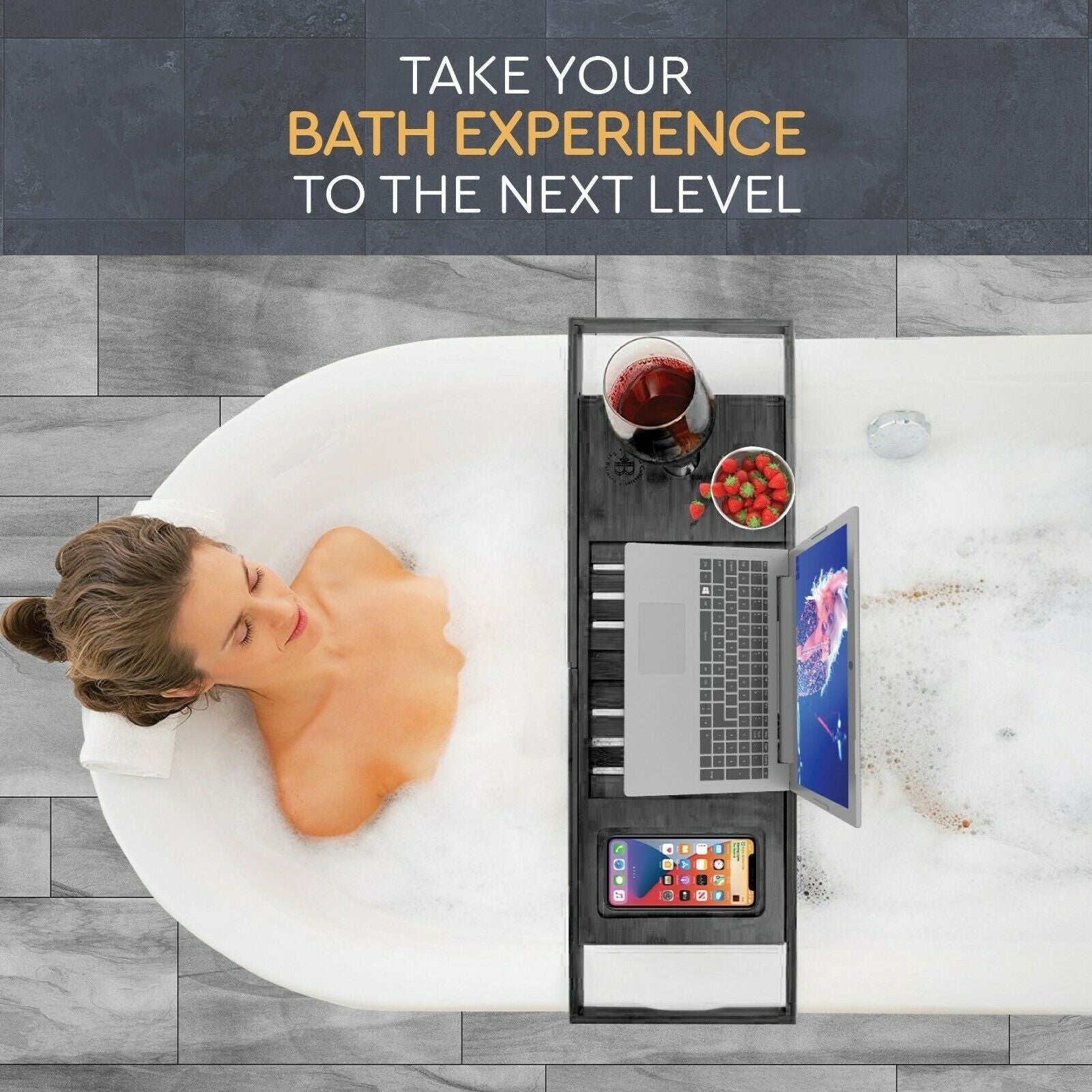 Plateau de baignoire en bambou réglable - Plateau de baignoire pliable en bois - Accessoires de bain