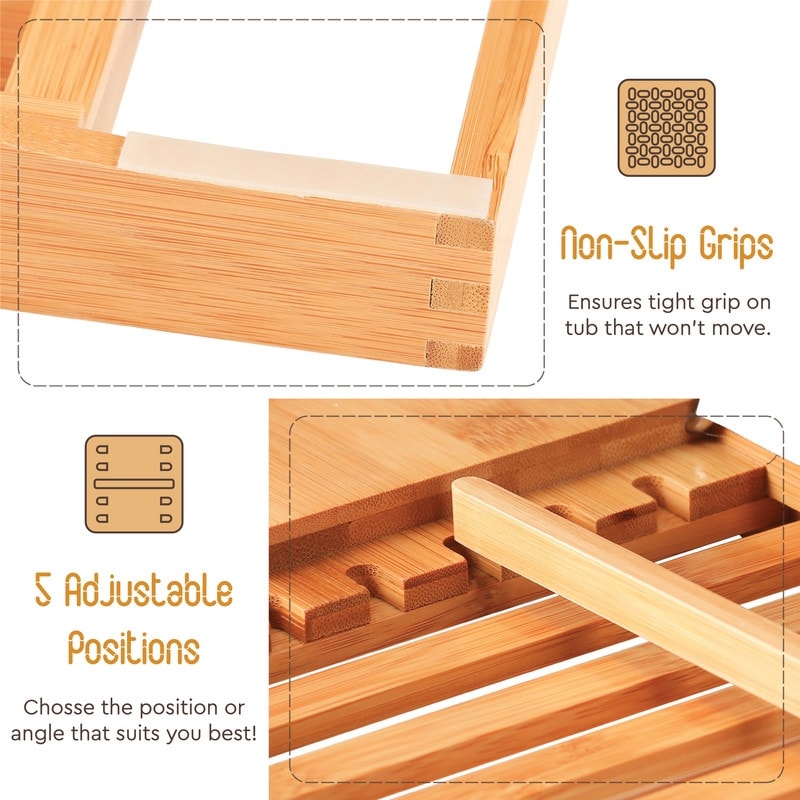 Plateau de baignoire en bambou réglable - Plateau de baignoire pliable en bois - Accessoires de bain
