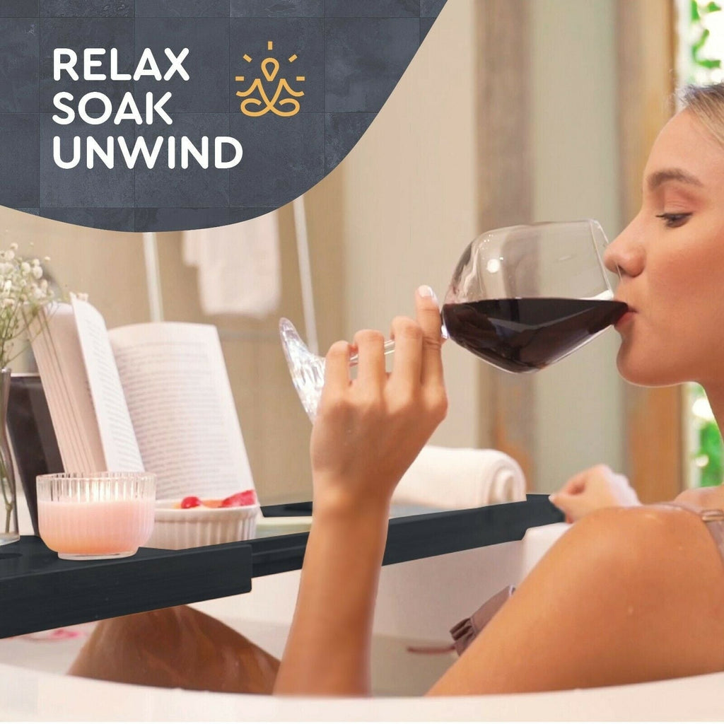 Plateau de baignoire en bambou réglable - Plateau de baignoire pliable en bois - Accessoires de bain