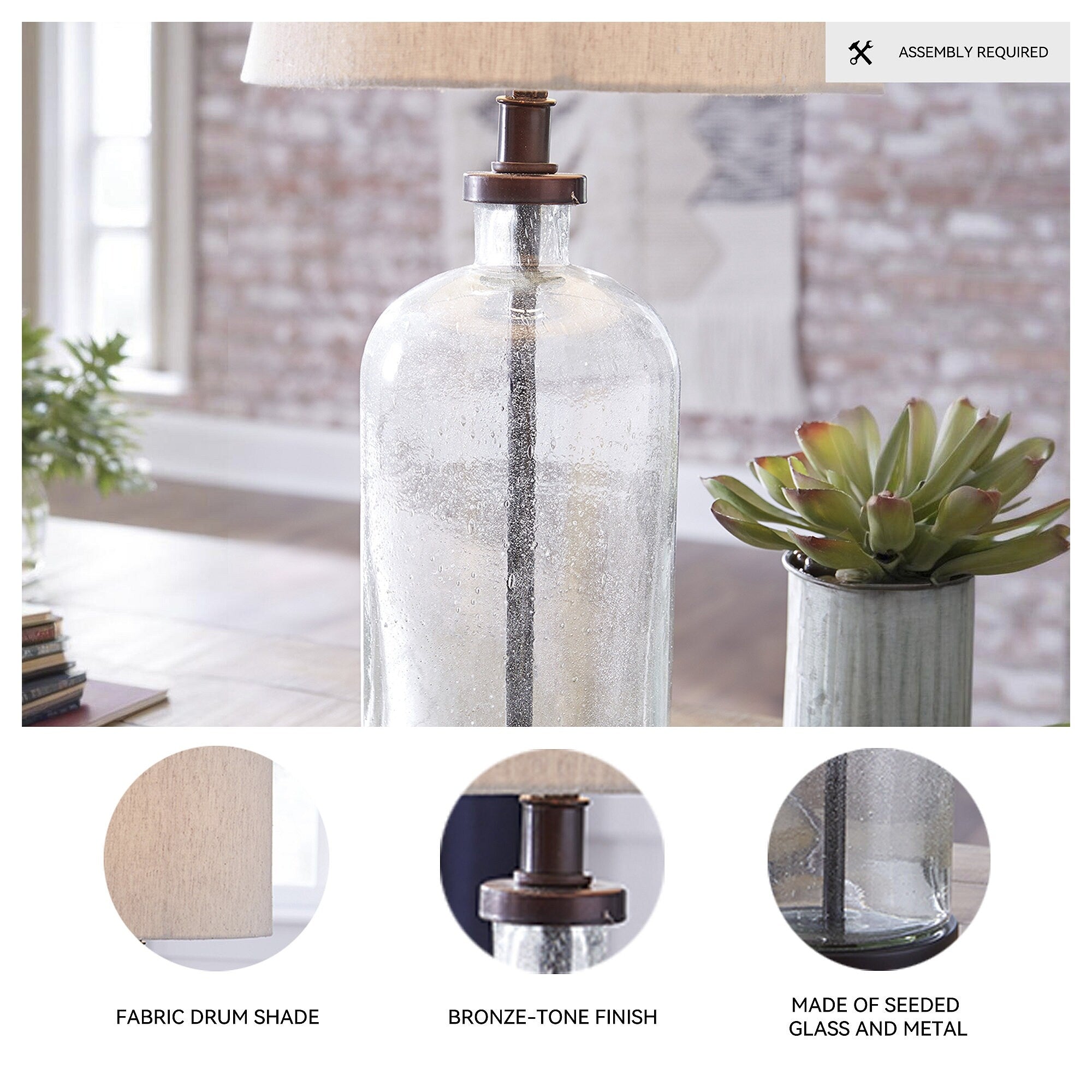 Lampe de table en verre Bandile de style ferme moderne - 10 L x 10 P x 22 H