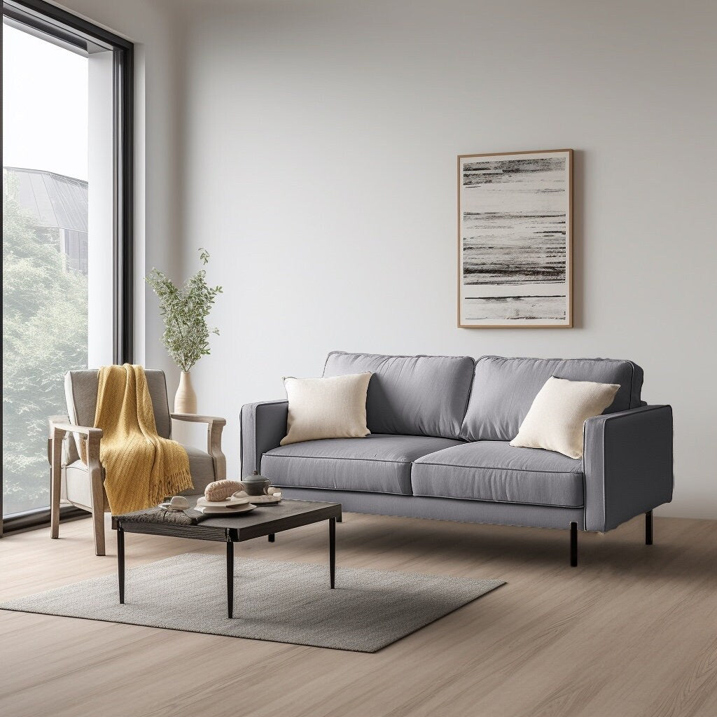 Canapé à accoudoirs carrés en lin 70 po Barbett