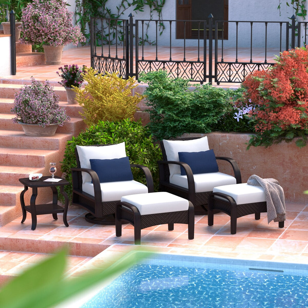 Ensemble de fauteuils club et poufs d'extérieur Barcelo Sunbrella 5 pièces