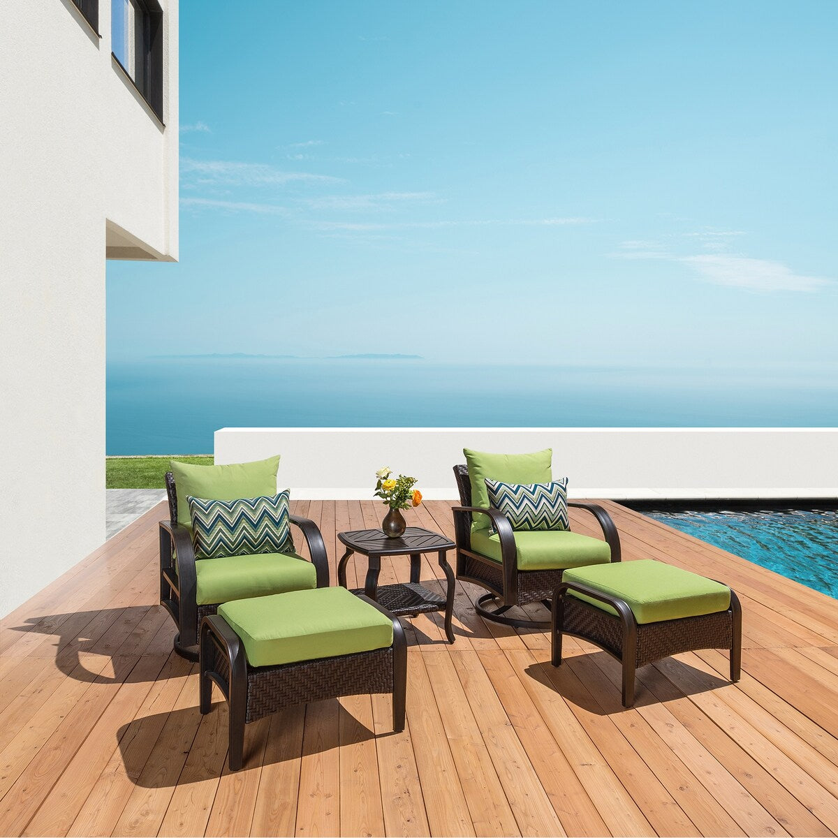 Ensemble de fauteuils club et poufs d'extérieur Barcelo Sunbrella 5 pièces