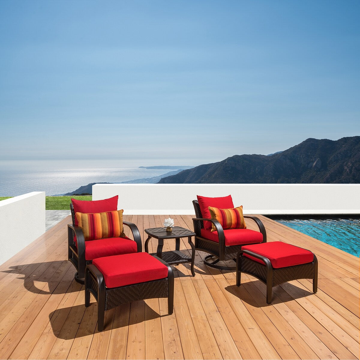 Ensemble de fauteuils club et poufs d'extérieur Barcelo Sunbrella 5 pièces