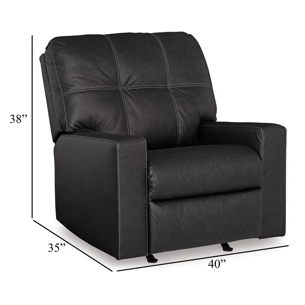 Fauteuil inclinable manuel Barl, 35 pouces, capitonné, similicuir noir riche