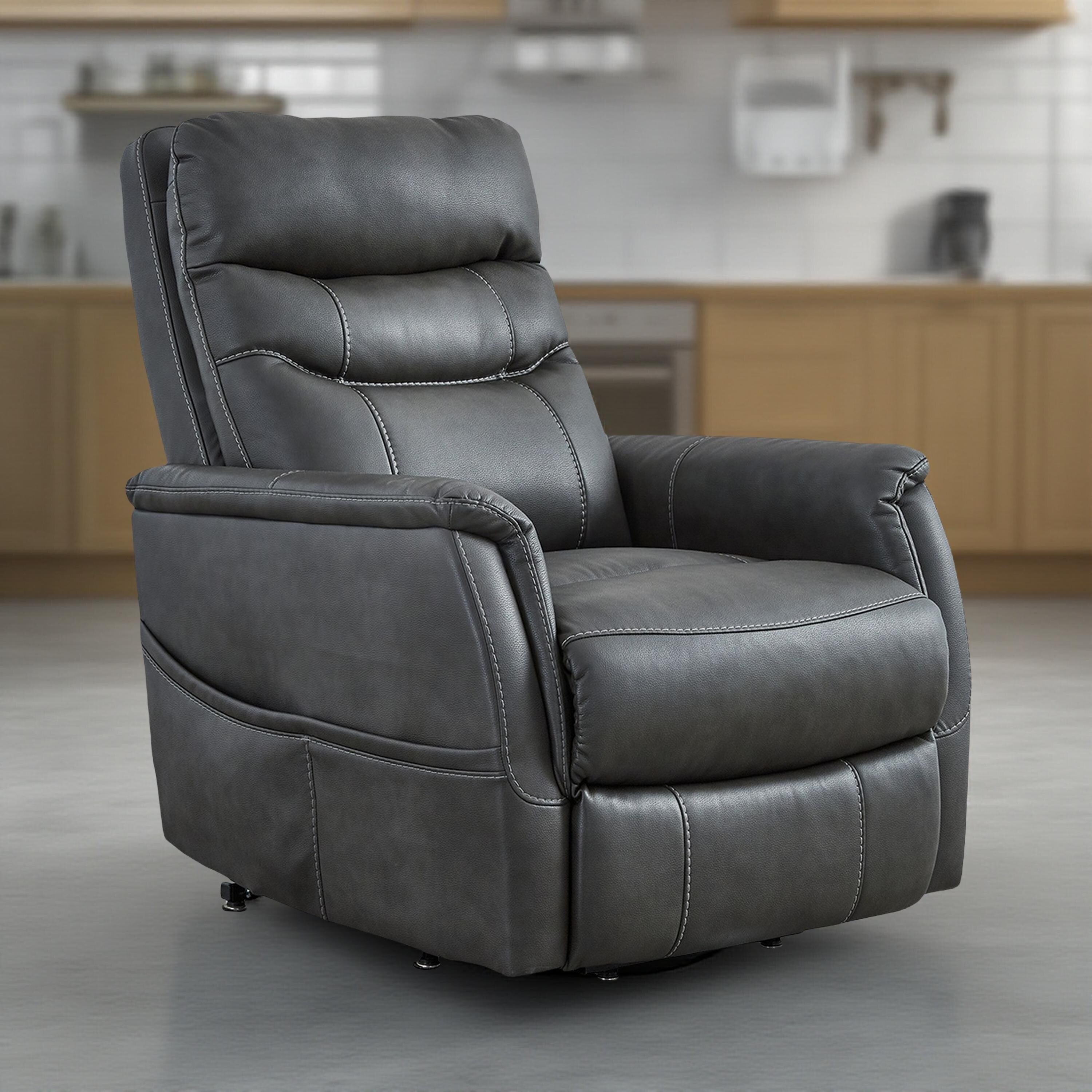 Fauteuil inclinable électrique Barrett, similicuir gris foncé, dossier coussiné