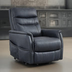 Fauteuil inclinable électrique Barrett, similicuir bleu marine, dossier coussiné