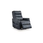 Fauteuil inclinable électrique Barrett, similicuir bleu marine, dossier coussiné