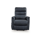 Fauteuil inclinable électrique Barrett, similicuir bleu marine, dossier coussiné
