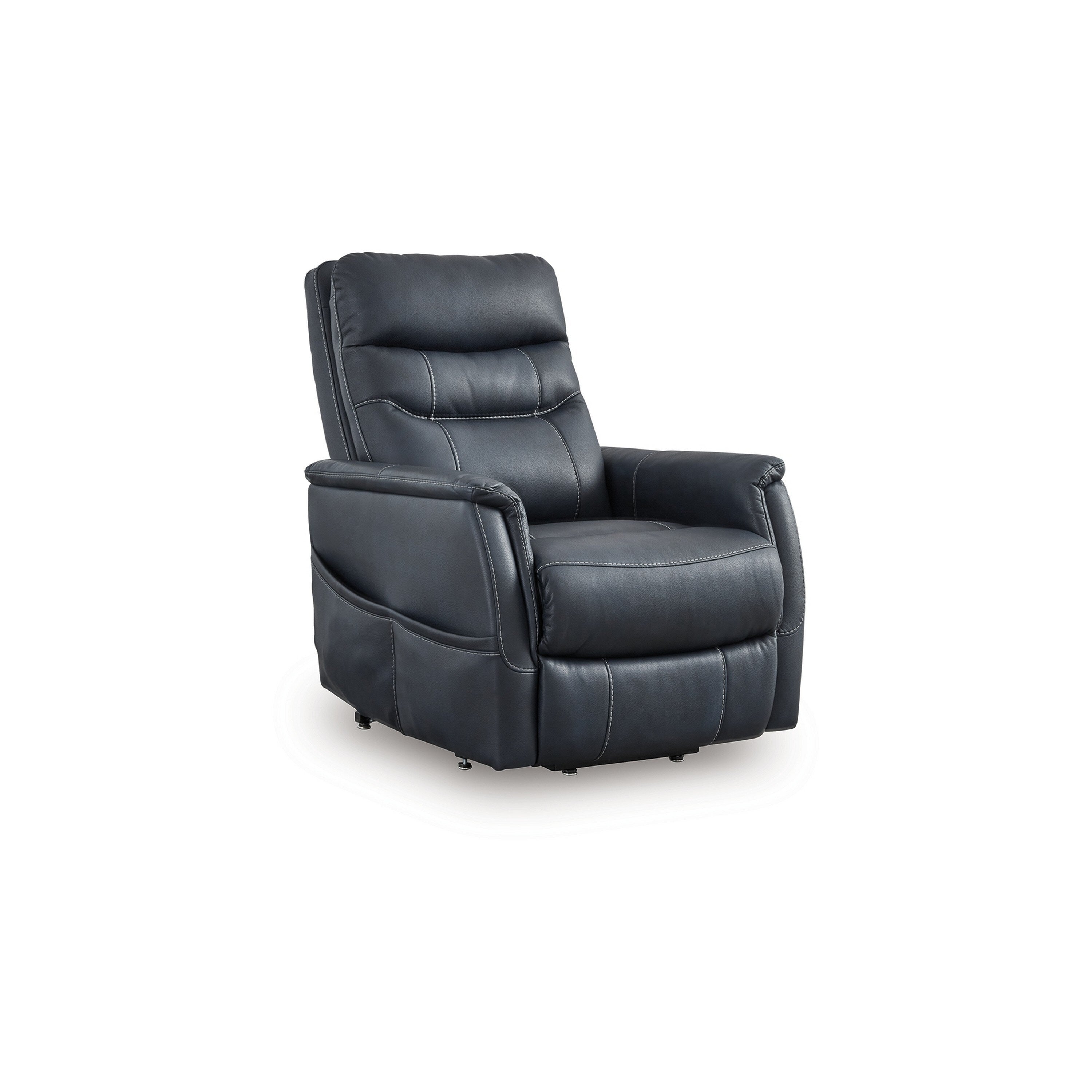 Fauteuil inclinable électrique Barrett, similicuir bleu marine, dossier coussiné