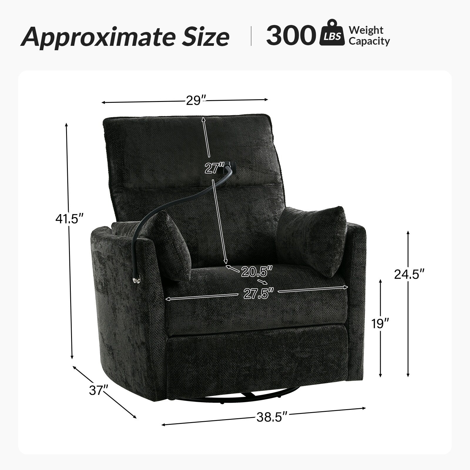 Fauteuil inclinable pivotant et électrique Barry Modern 38 pouces avec ports USB par HULALA HOME